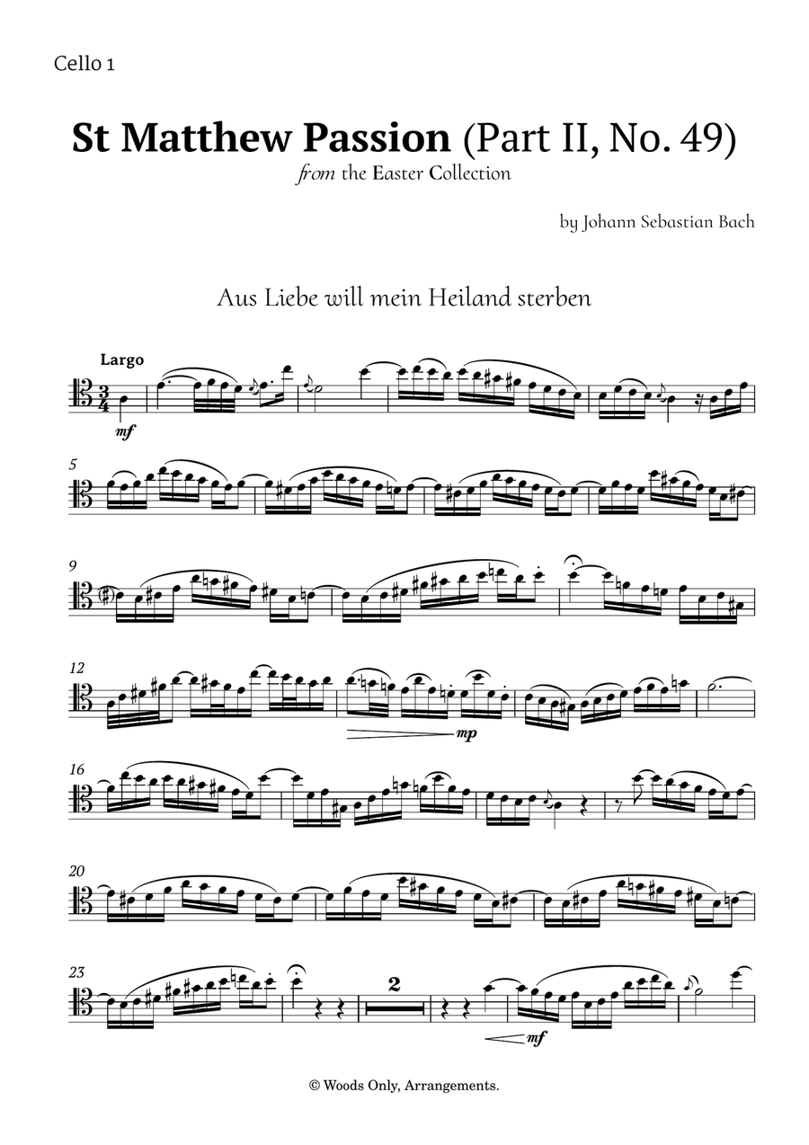 Aus Liebe will mein Heiland sterben by Bach for Violoncello Quartet String Quartet scores gallery preview page 5