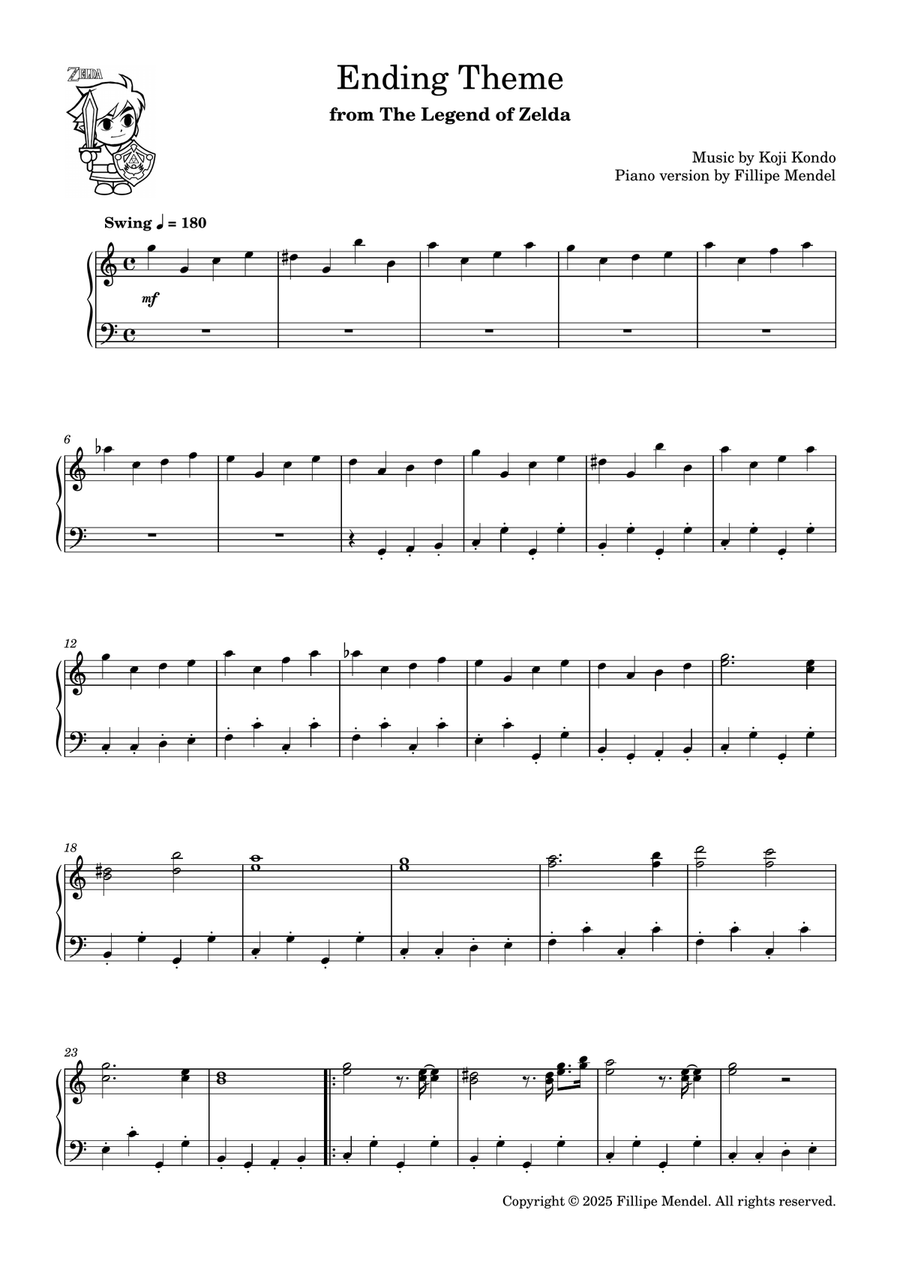 Ending Theme from The Legend of Zelda (easy piano) Easy Piano scores gallery preview page 1