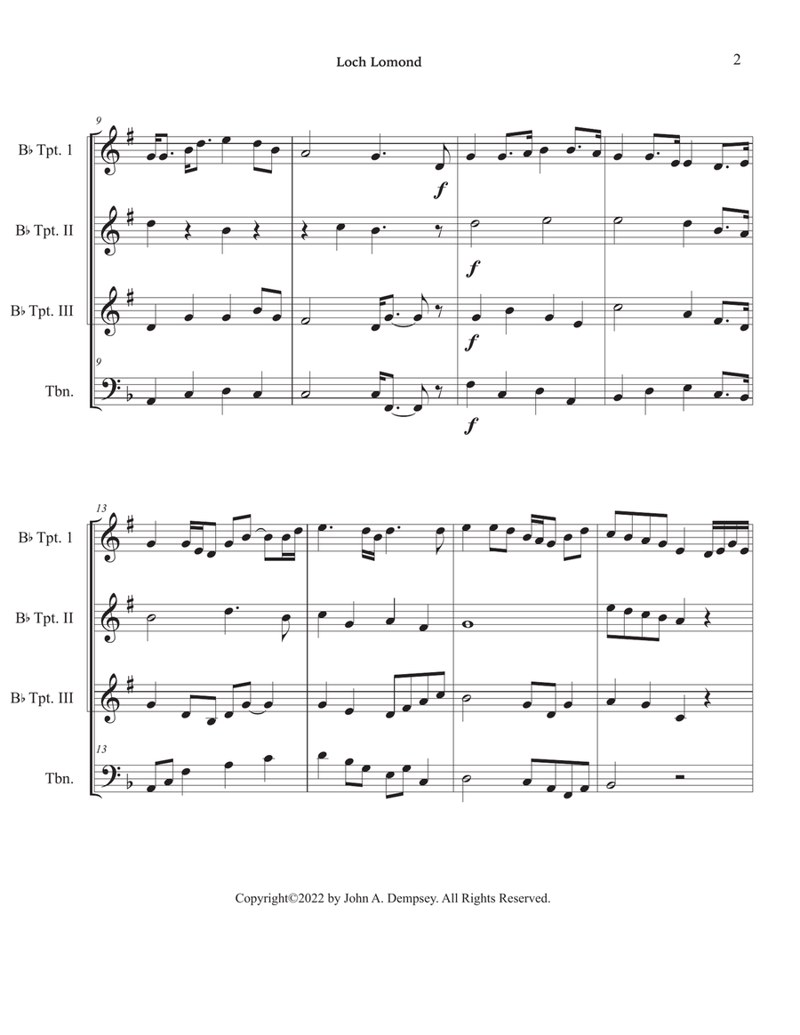 Loch Lomond (Brass Quartet): Three Trumpets and Trombone Brass Quartet scores gallery preview page 6