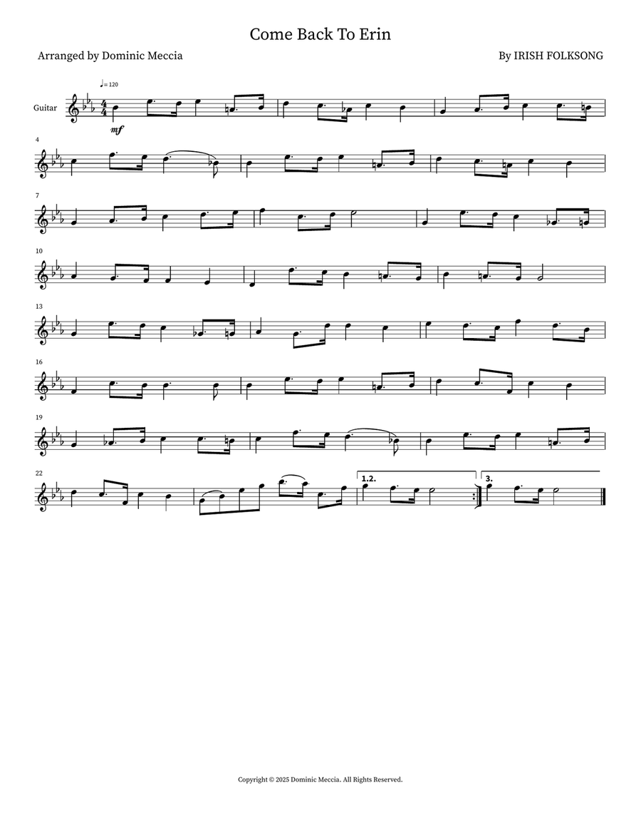 Come Back To Erin Come Back To Erin Acoustic Guitar scores gallery preview page 1