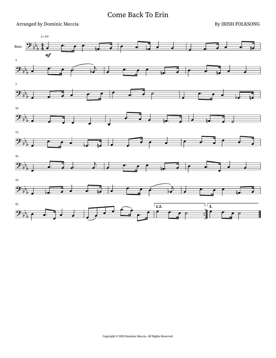 Come Back To Erin Come Back To Erin Double Bass scores gallery preview page 1