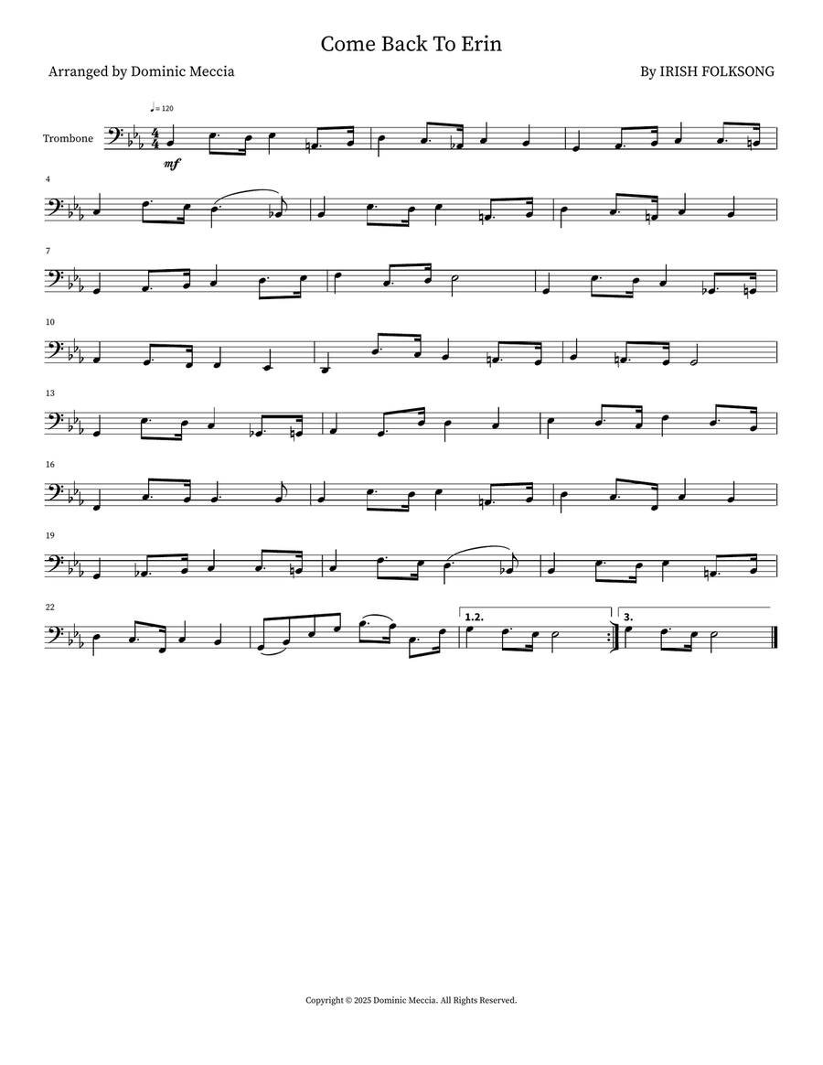 Come Back To Erin Come Back To Erin Trombone scores gallery preview page 1