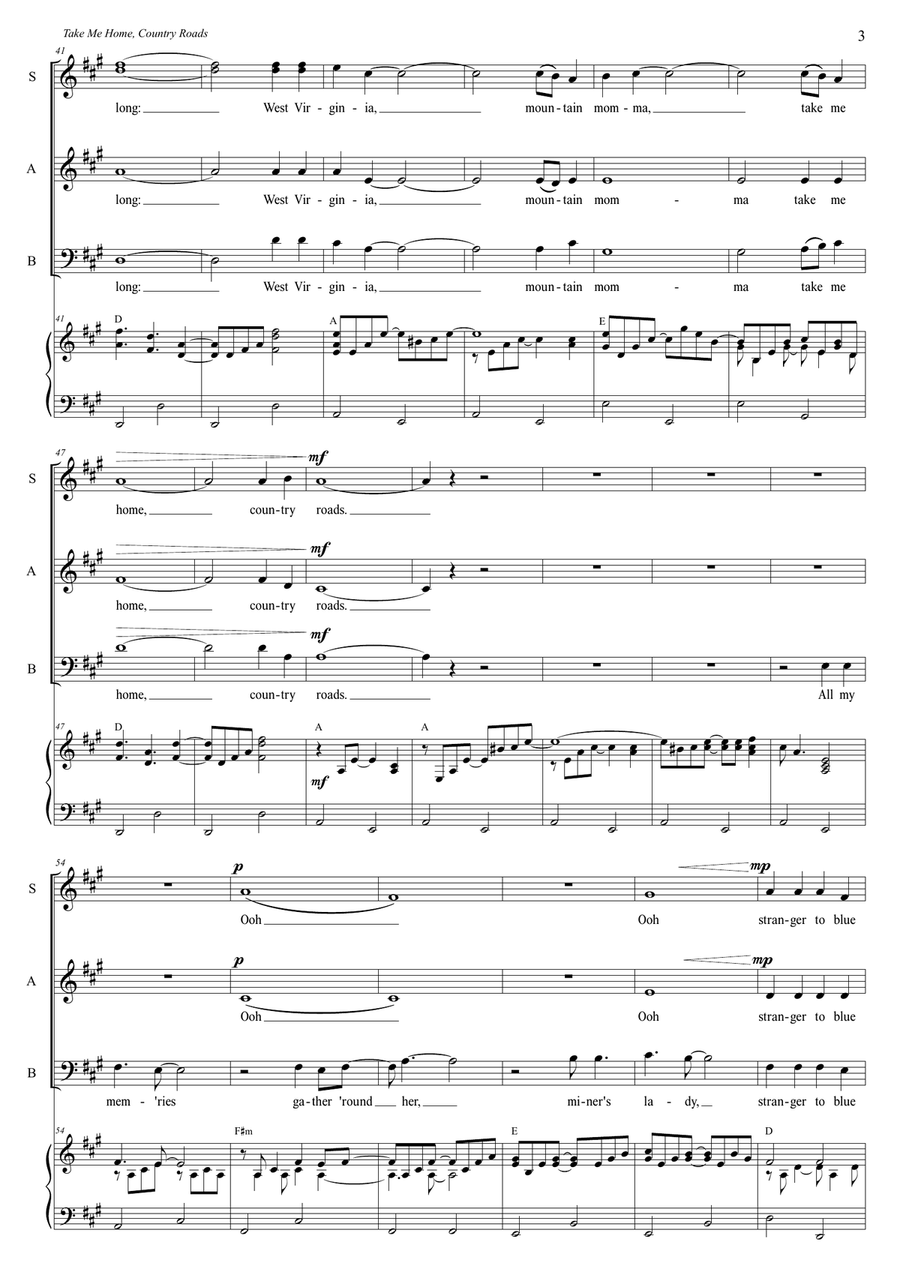 Take Me Home, Country Roads 3-Part scores gallery preview page 3