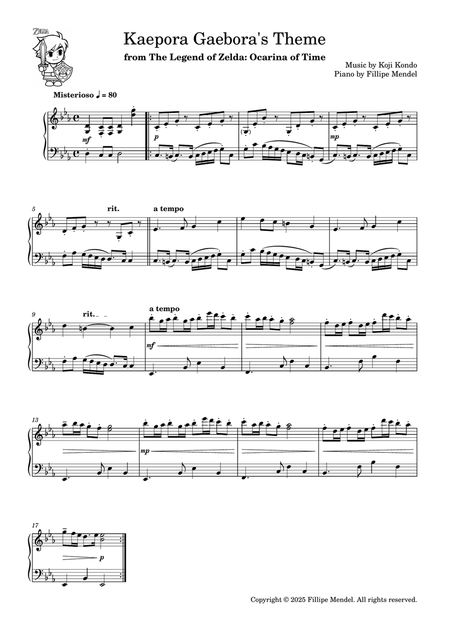 Kaepora Gaebora's Theme from The Legend of Zelda: Ocarina of Time (easy piano) Easy Piano scores gallery preview page 1