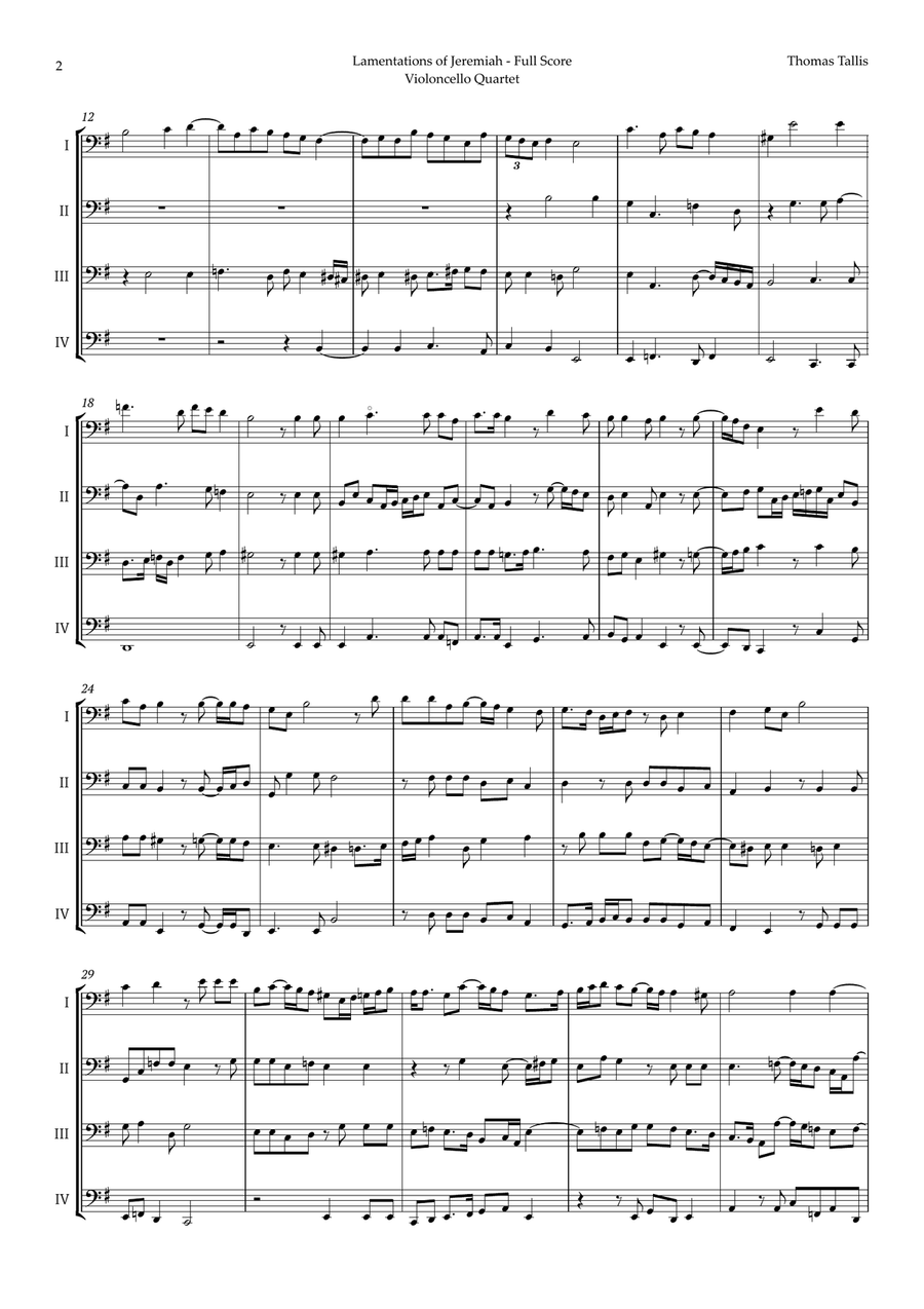 Lamentations of Jeremiah by Thomas Tallis for Violoncello Quartet String Quartet scores gallery preview page 2