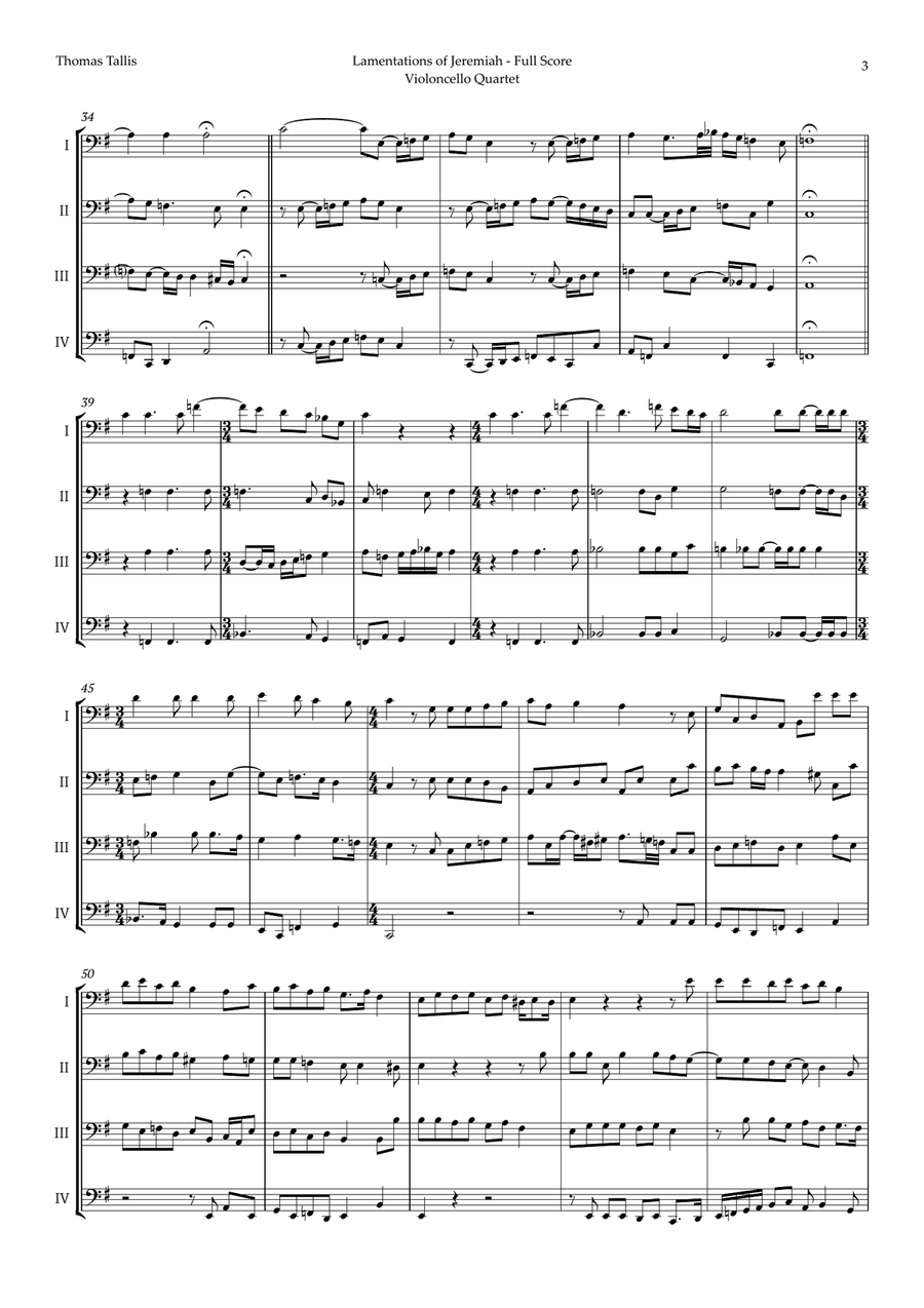 Lamentations of Jeremiah by Thomas Tallis for Violoncello Quartet String Quartet scores gallery preview page 3