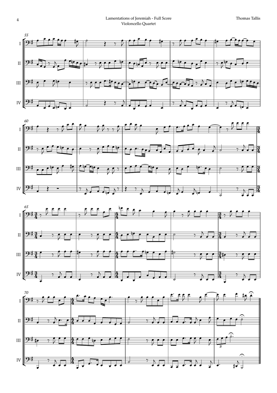 Lamentations of Jeremiah by Thomas Tallis for Violoncello Quartet String Quartet scores gallery preview page 4