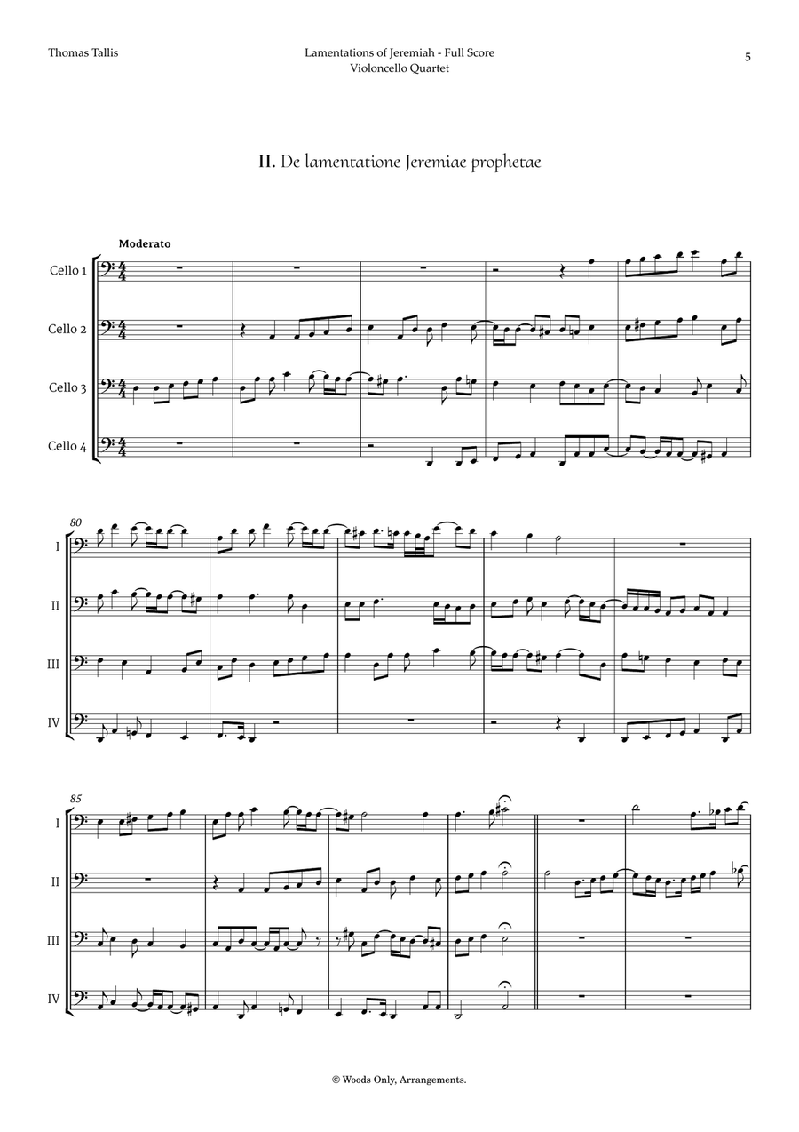 Lamentations of Jeremiah by Thomas Tallis for Violoncello Quartet String Quartet scores gallery preview page 5