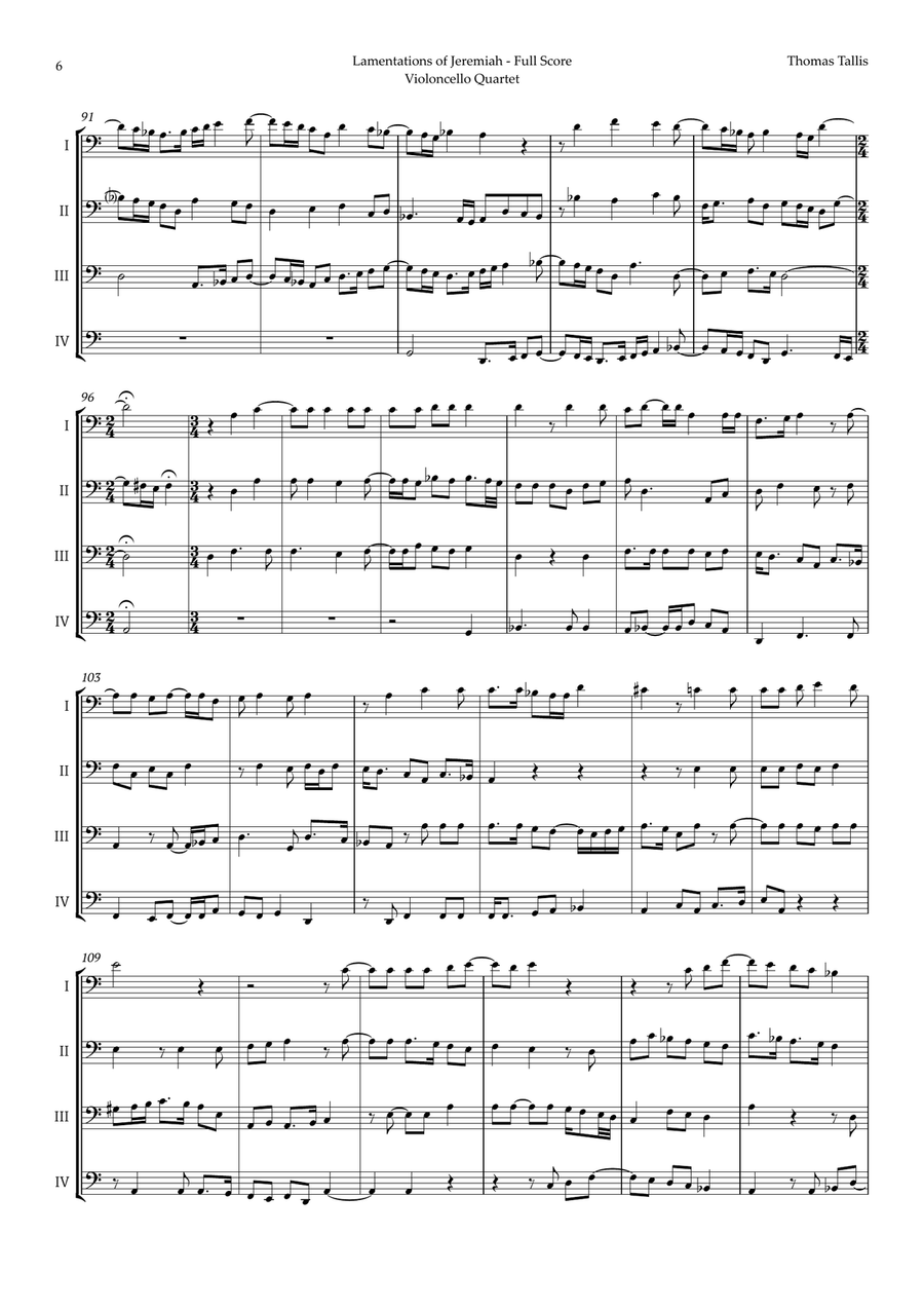 Lamentations of Jeremiah by Thomas Tallis for Violoncello Quartet String Quartet scores gallery preview page 6