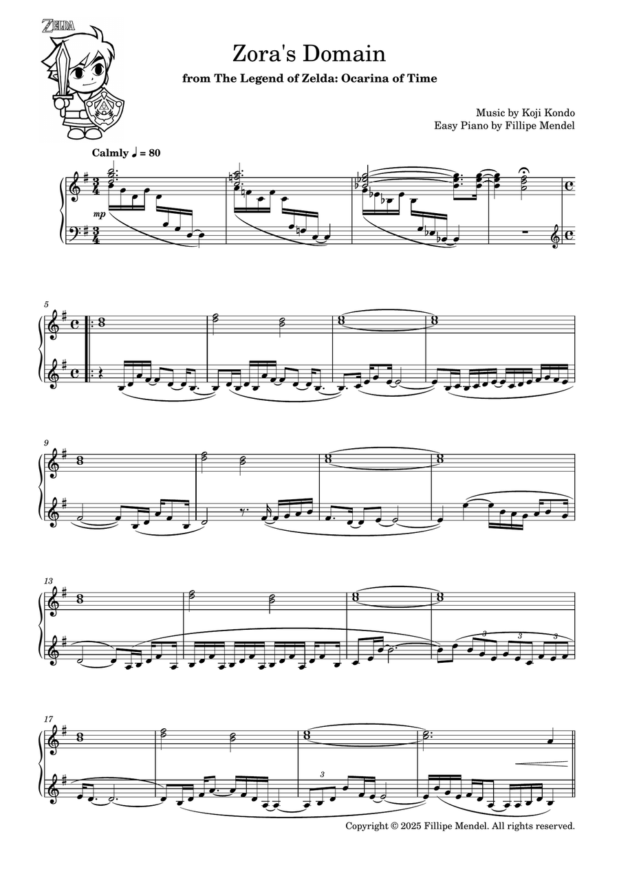 Zora's Domain from The Legend of Zelda: Ocarina of Time (easy piano) Easy Piano scores gallery preview page 1