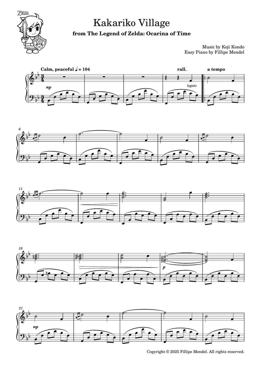 Kakariko Village from The Legend of Zelda: Ocarina of Time (easy piano) Easy Piano scores gallery preview page 1