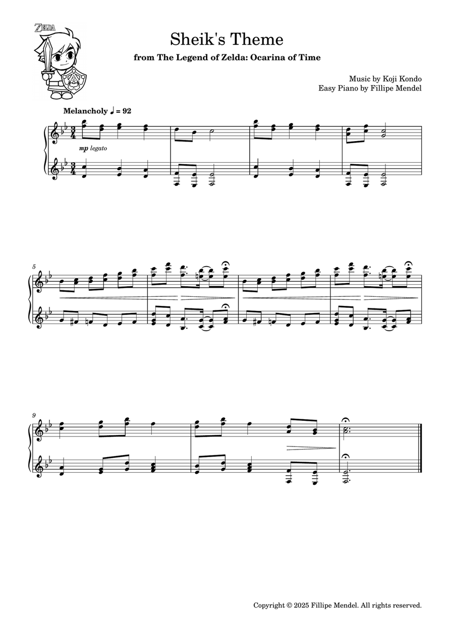 Sheik's Theme from The Legend of Zelda: Ocarina of Time (easy piano) Easy Piano scores gallery preview page 1