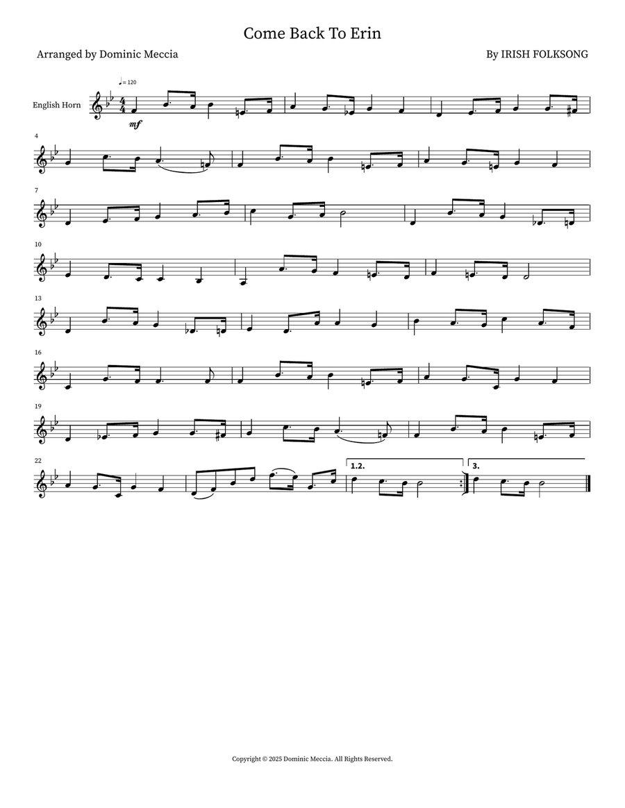 Come Back To Erin Come Back To Erin English Horn scores gallery preview page 1