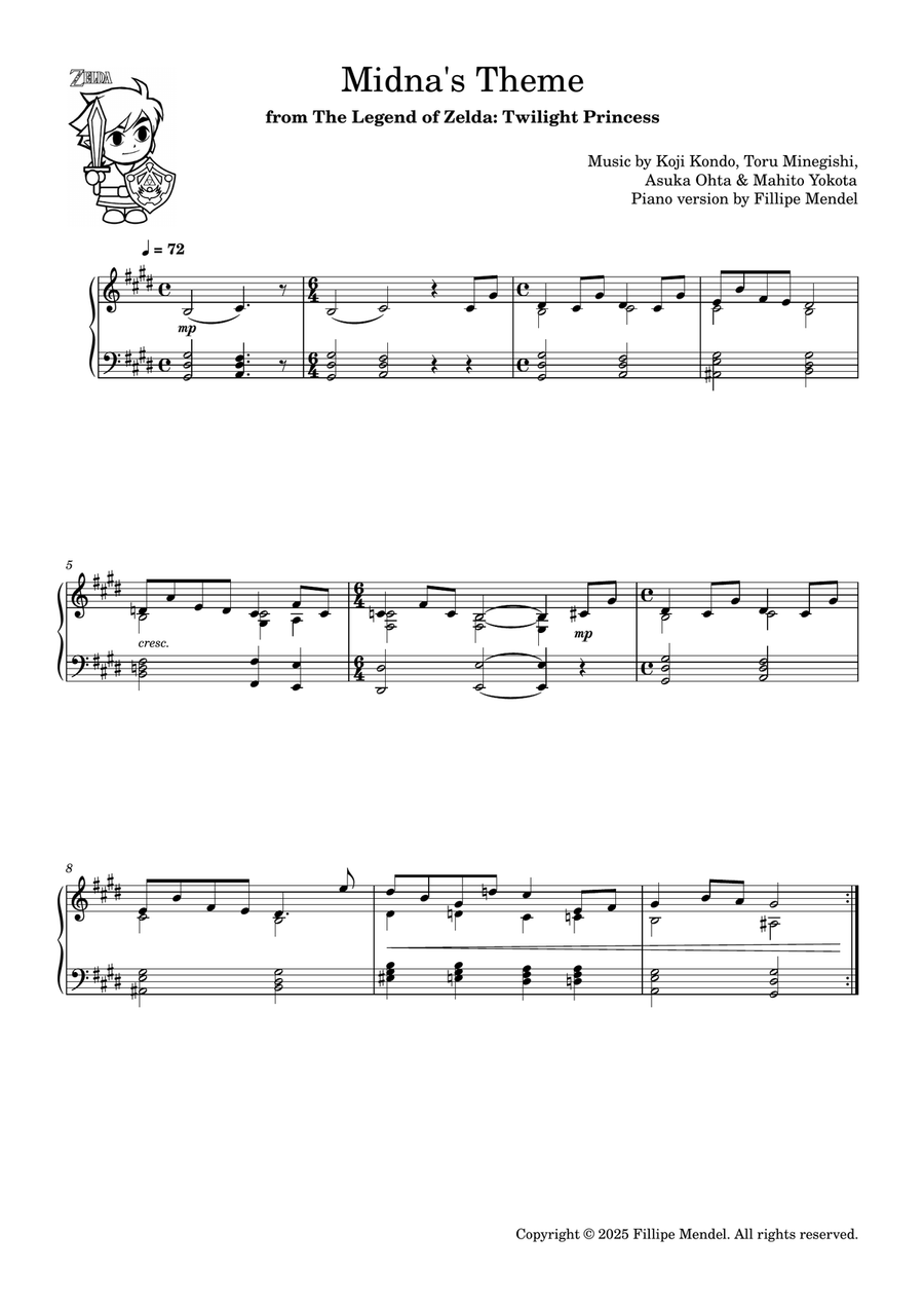 Midna's Theme from The Legend of Zelda: Twilight Princess (easy piano) Easy Piano scores gallery preview page 1