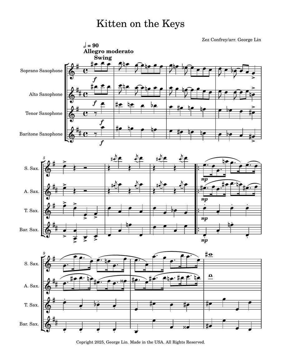Kitten On The Keys Kitten On The Keys Saxophone Quartet scores gallery preview page 1