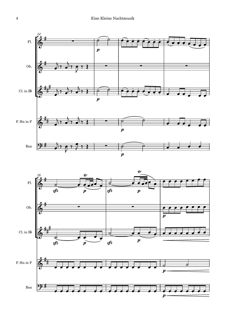 Eine Kleine Nachtmusik: Mov. 1 Woodwind Quintet scores gallery preview page 4
