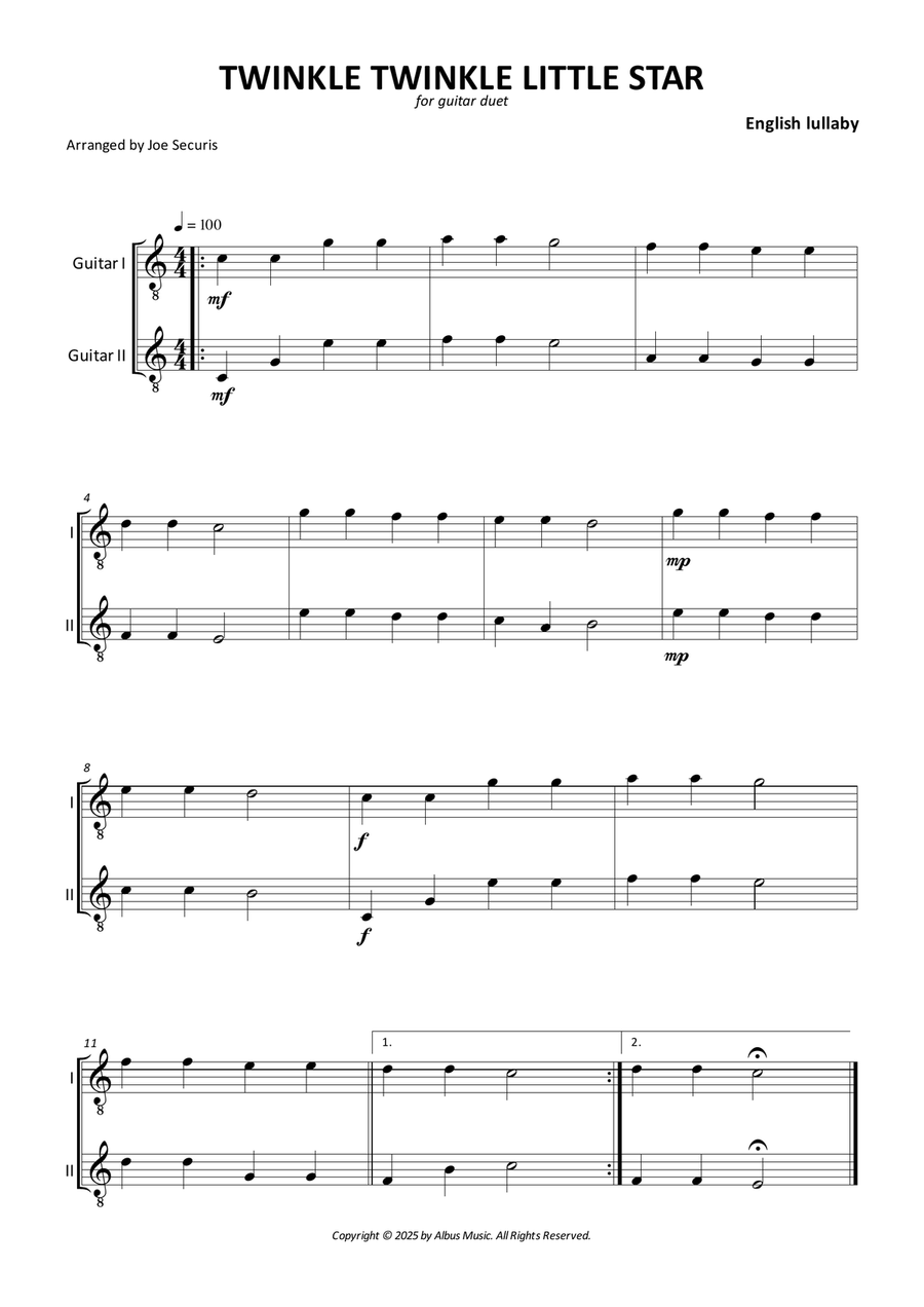 Twinkle Twinkle Little Star Acoustic Guitar scores gallery preview page 1