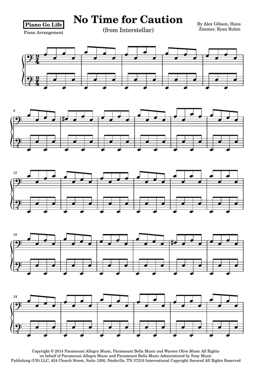 No Time For Caution No Time For Caution Piano Solo scores gallery preview page 1