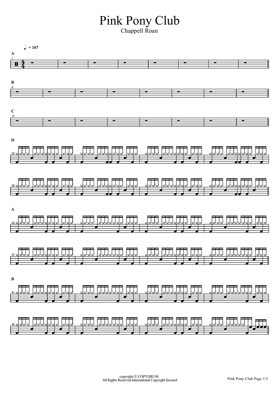 Pink Pony Club Pink Pony Club Drum Set scores gallery preview page 1