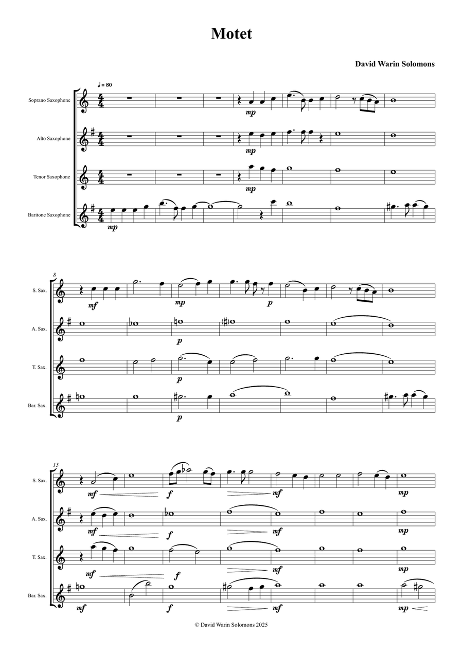 Motet for saxophone quartet (instrumental arrangement of my choral motet 