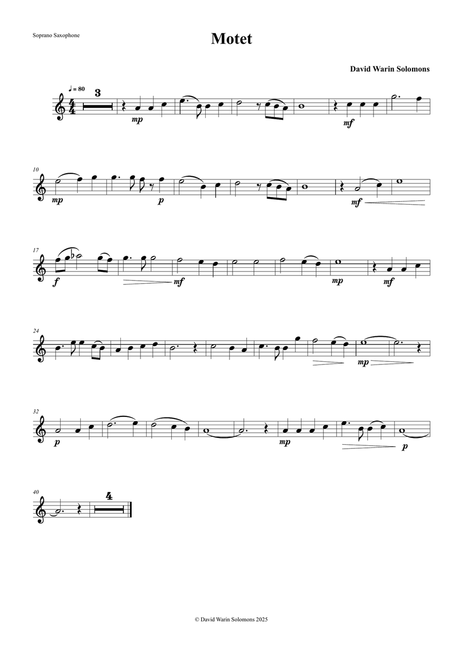 Motet for saxophone quartet (instrumental arrangement of my choral motet 