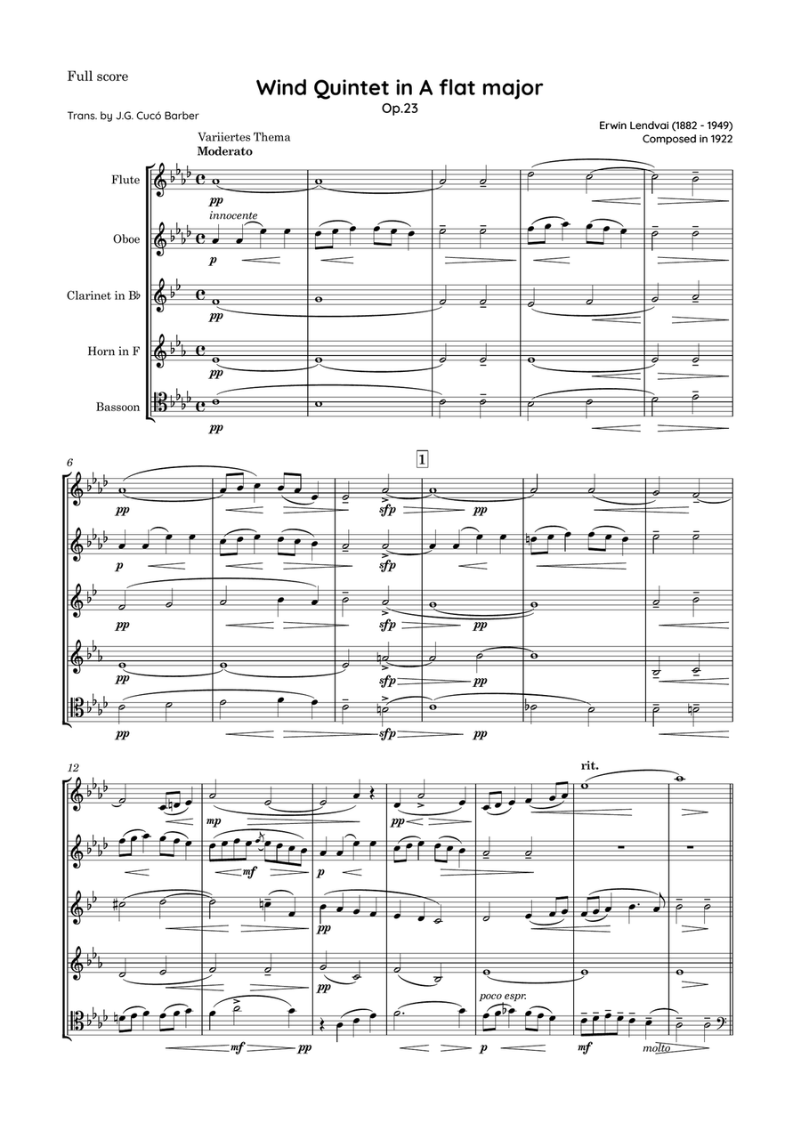 Lendvai - Wind Quintet in A flat major, Op.23 Woodwind Quintet scores gallery preview page 2