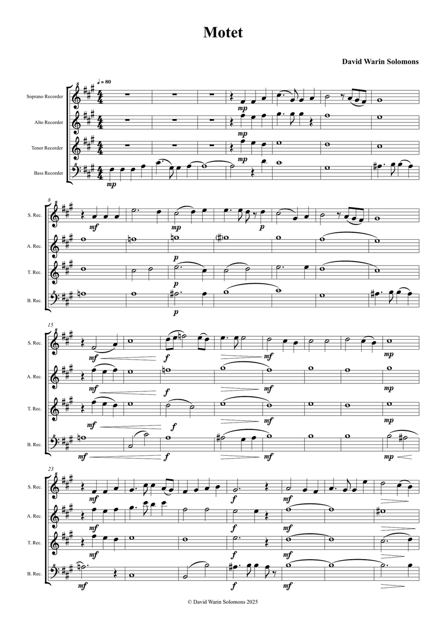 Motet for recorder quartet (instrumental arrangement of my choral motet 