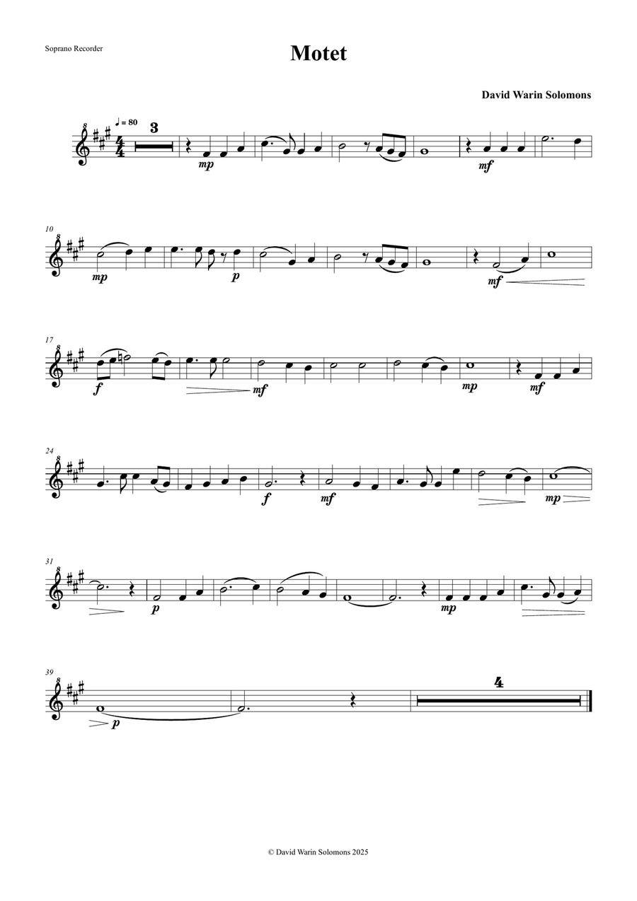 Motet for recorder quartet (instrumental arrangement of my choral motet 