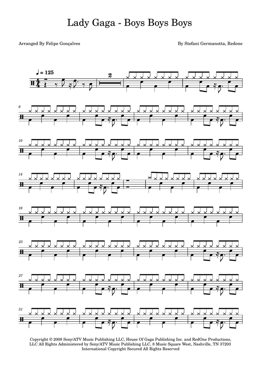 Boys Boys Boys Boys Boys Boys Drum Set scores gallery preview page 1