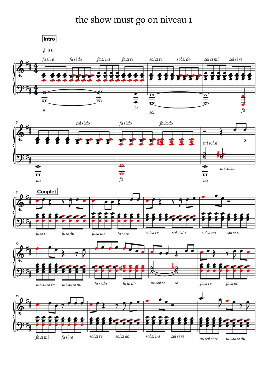 The show must go on niveau 1 Easy Piano scores gallery preview page 1