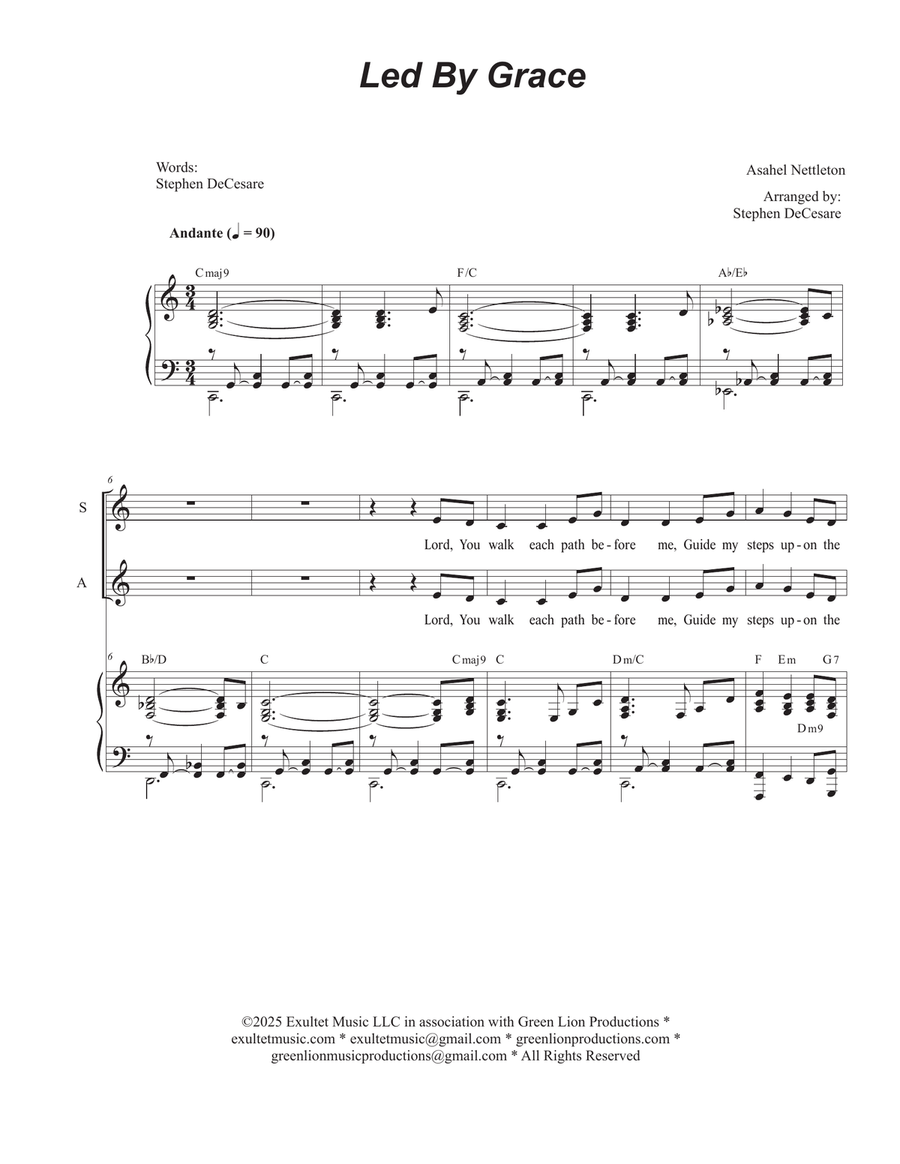 Led By Grace (Vocal Quartet - (SATB) 4-Part scores gallery preview page 1