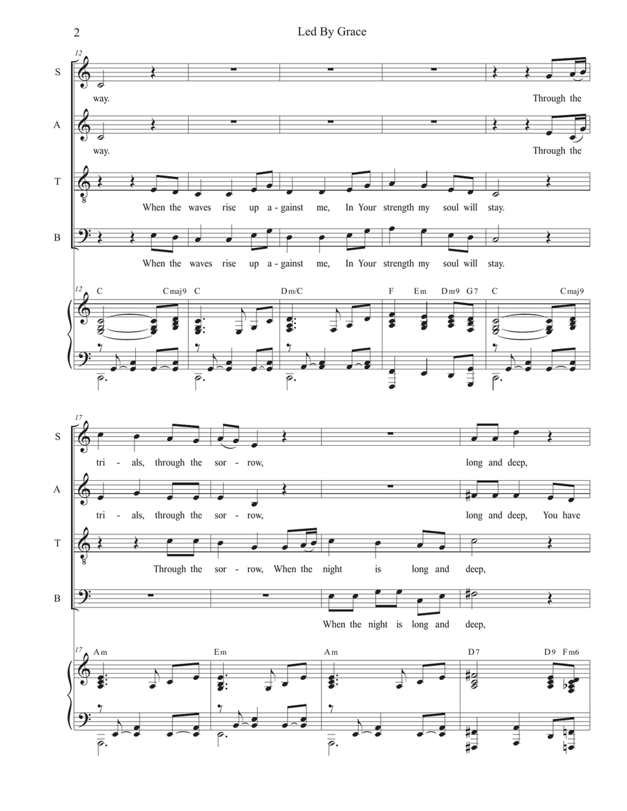 Led By Grace (Vocal Quartet - (SATB) 4-Part scores gallery preview page 2