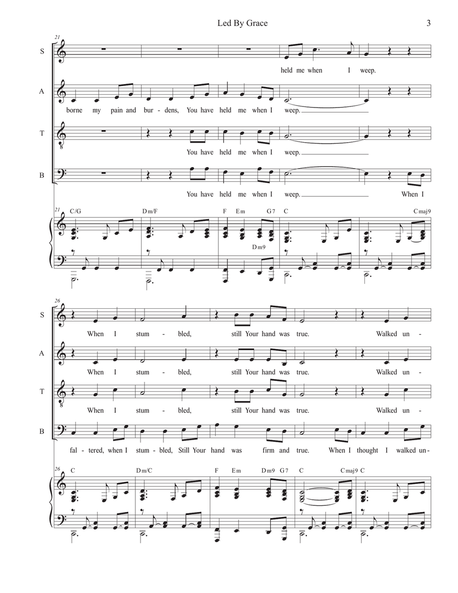 Led By Grace (Vocal Quartet - (SATB) 4-Part scores gallery preview page 3