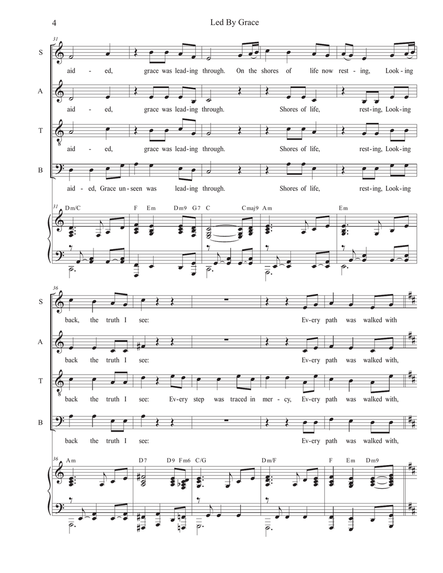 Led By Grace (Vocal Quartet - (SATB) 4-Part scores gallery preview page 4
