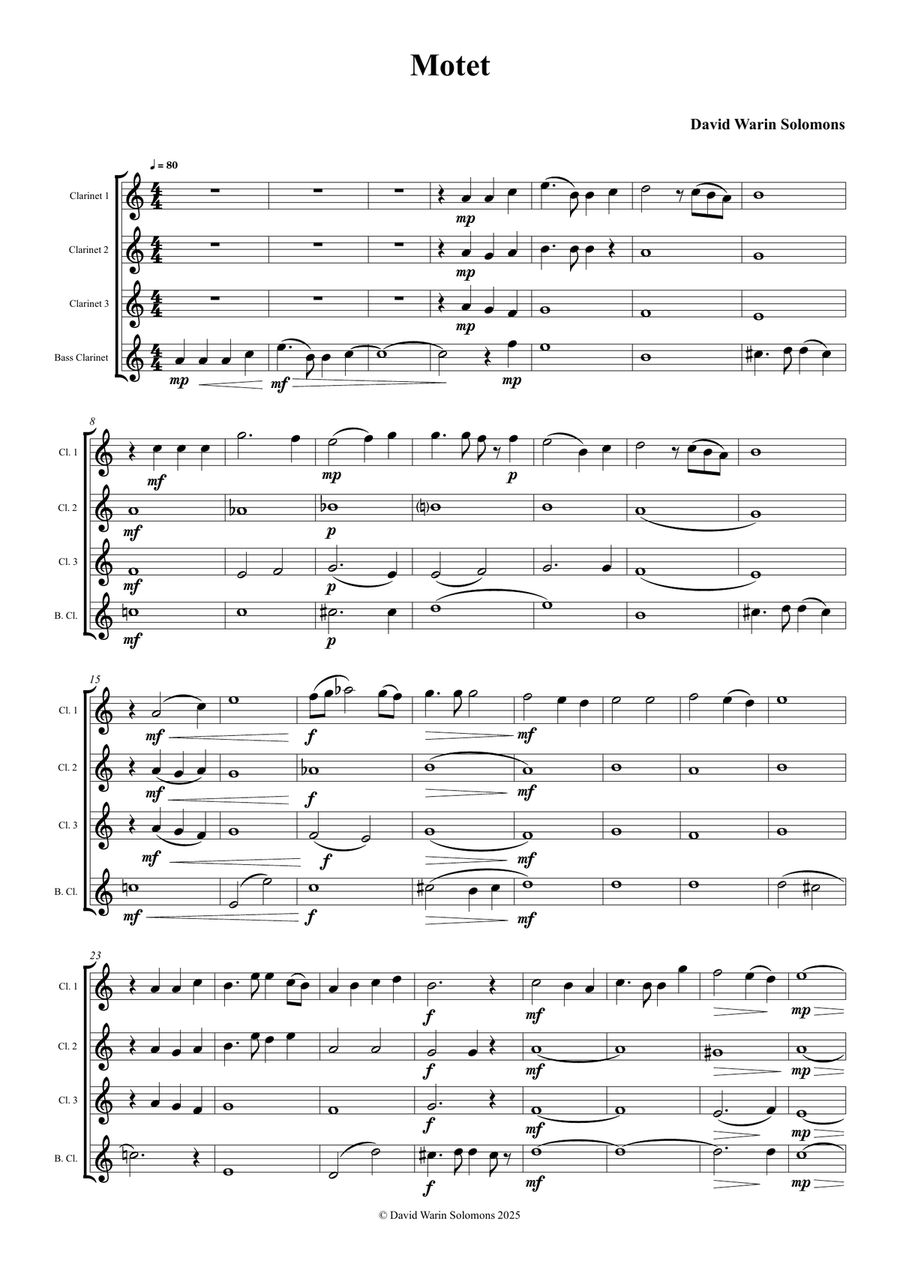 Motet for clarinet quartet (instrumental arrangement of my choral motet 