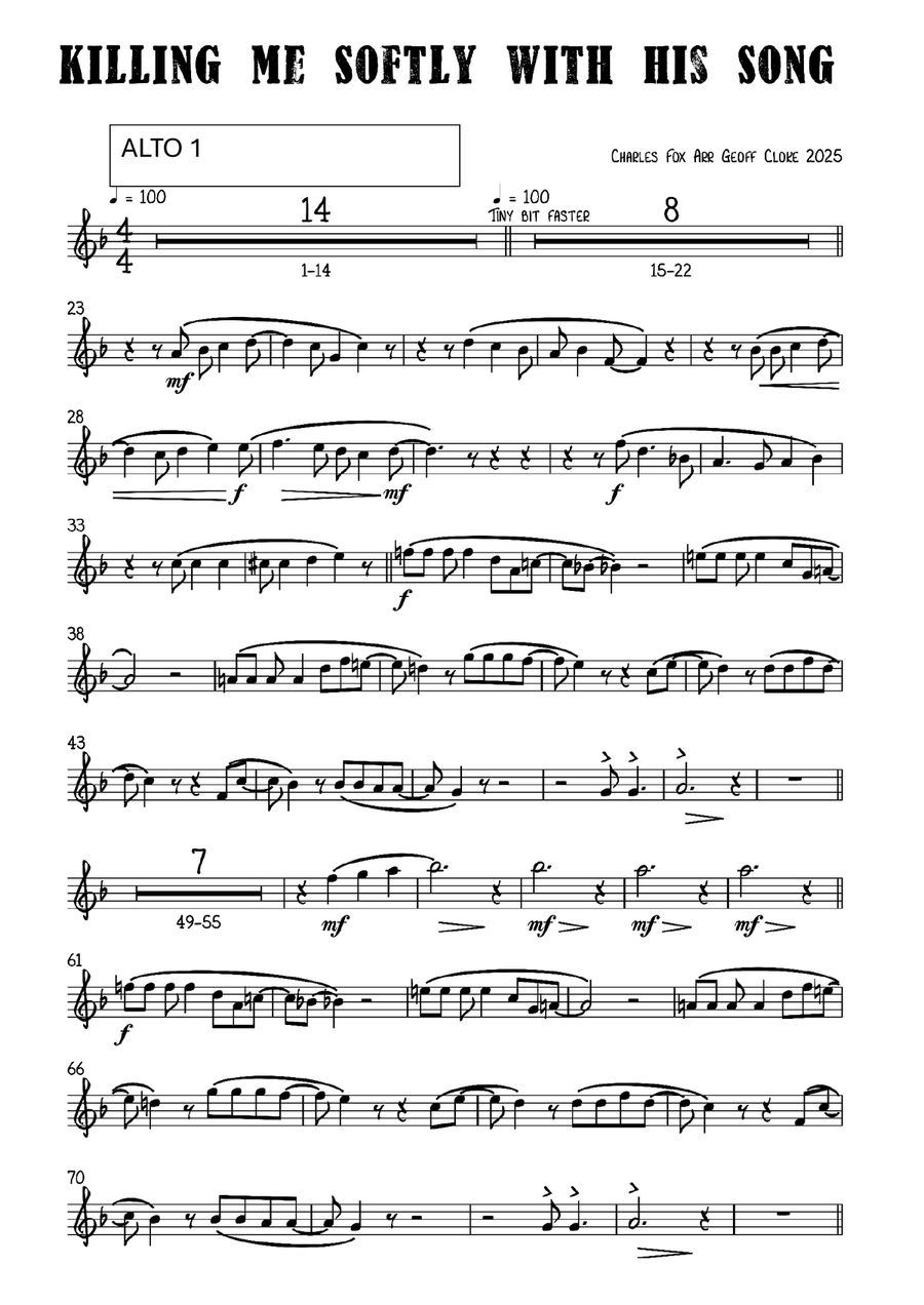 Killing Me Softly With His Song Small Ensemble scores gallery preview page 1