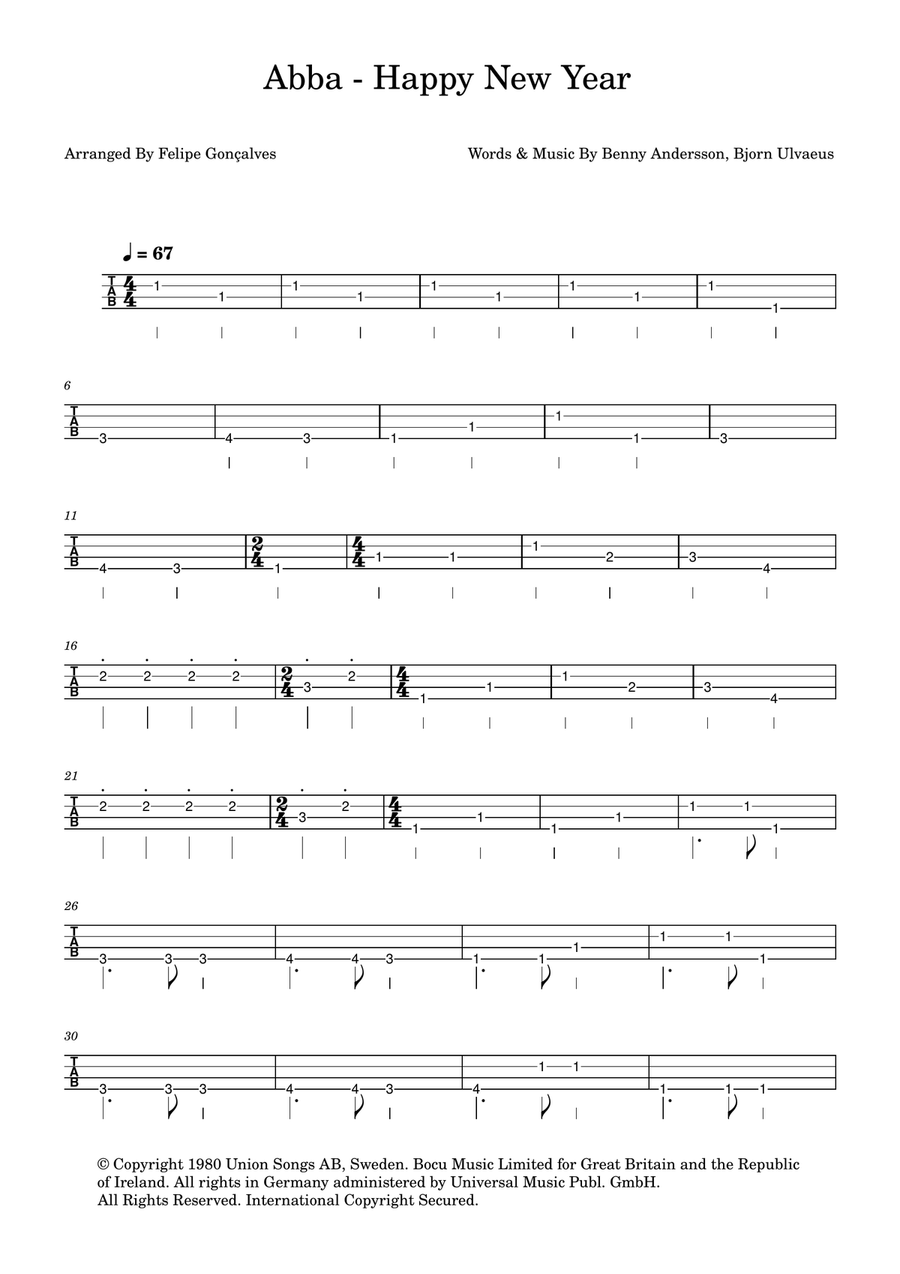 Happy New Year Happy New Year Acoustic Guitar scores gallery preview page 1