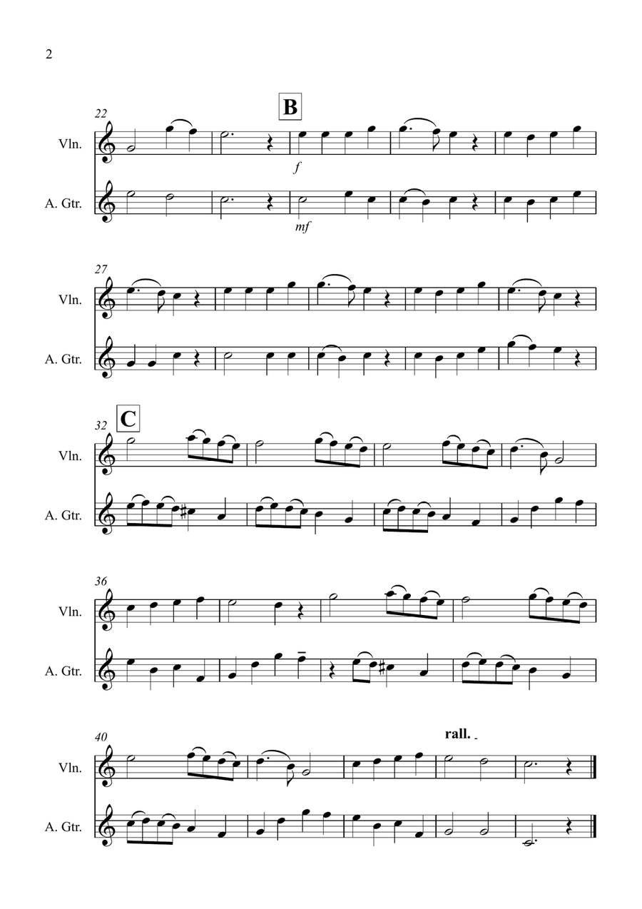 Angels We Have Heard on High for Violin and Guitar Duet String Duet scores gallery preview page 2