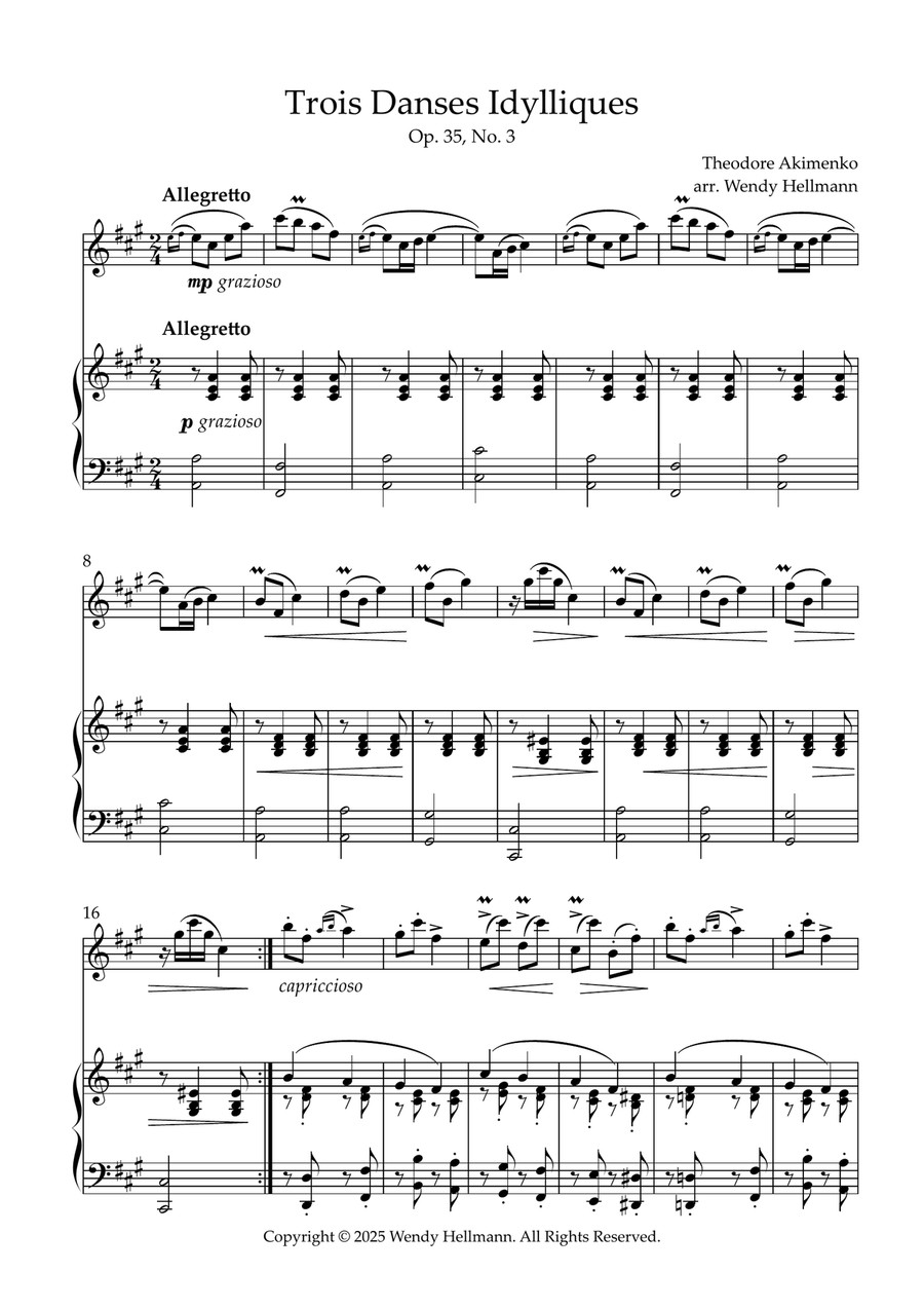 Trois Danses Idylliques, Op. 35, No. 3 (Violin and Piano) Violin Solo scores gallery preview page 1