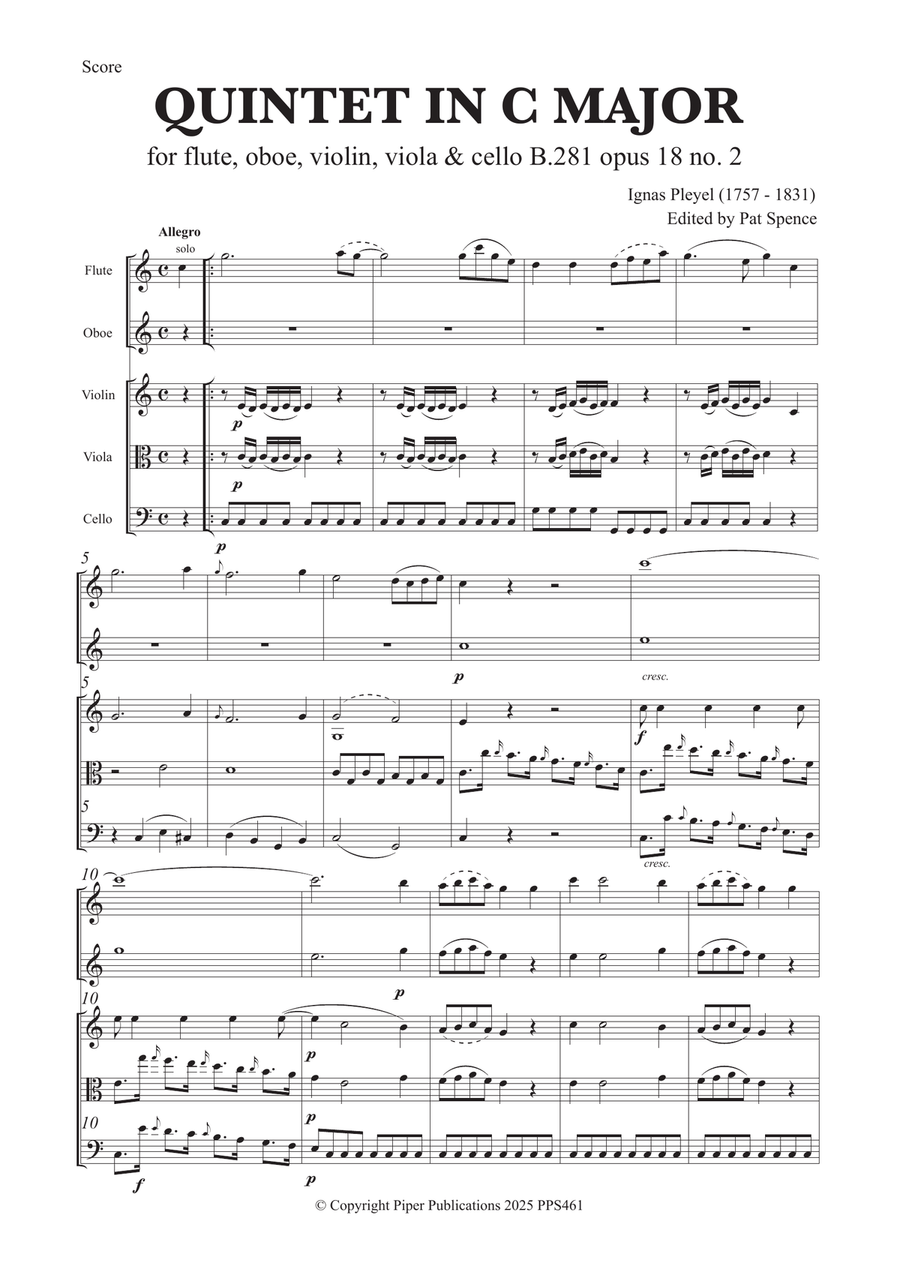 PLEYEL: QUINTET IN C MAJOR OPUS 18 No. 2 Small Ensemble scores gallery preview page 2