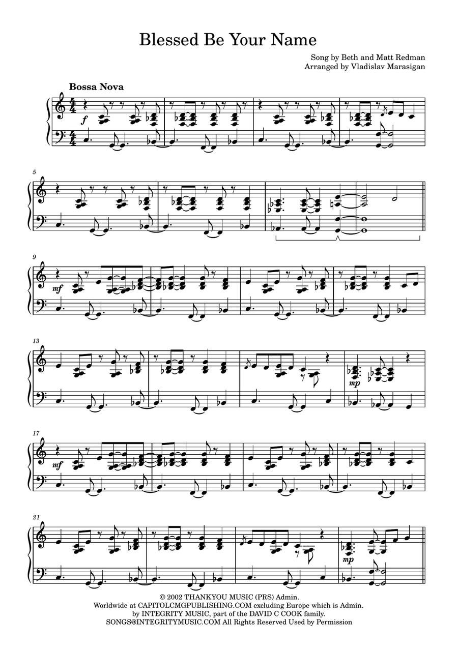 Blessed Be Your Name Blessed Be Your Name Piano Solo scores gallery preview page 1
