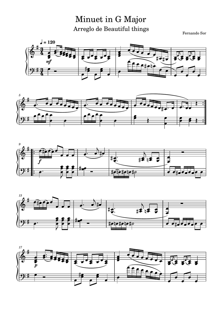 Minuet in G Major-Fernando Sor Piano Solo scores gallery preview page 1