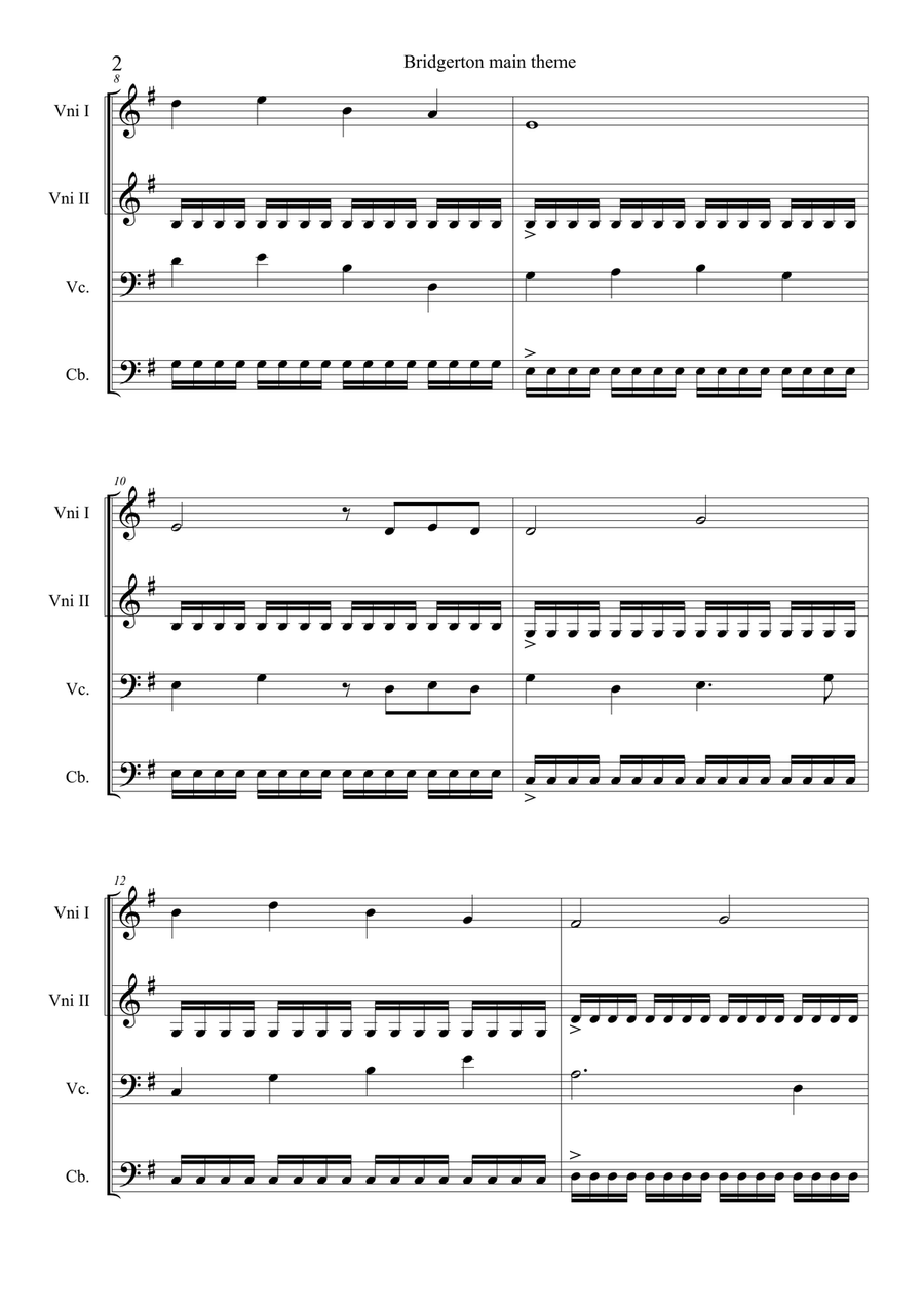 Bridgerton Main Title Bridgerton Main Title String Quartet scores gallery preview page 2