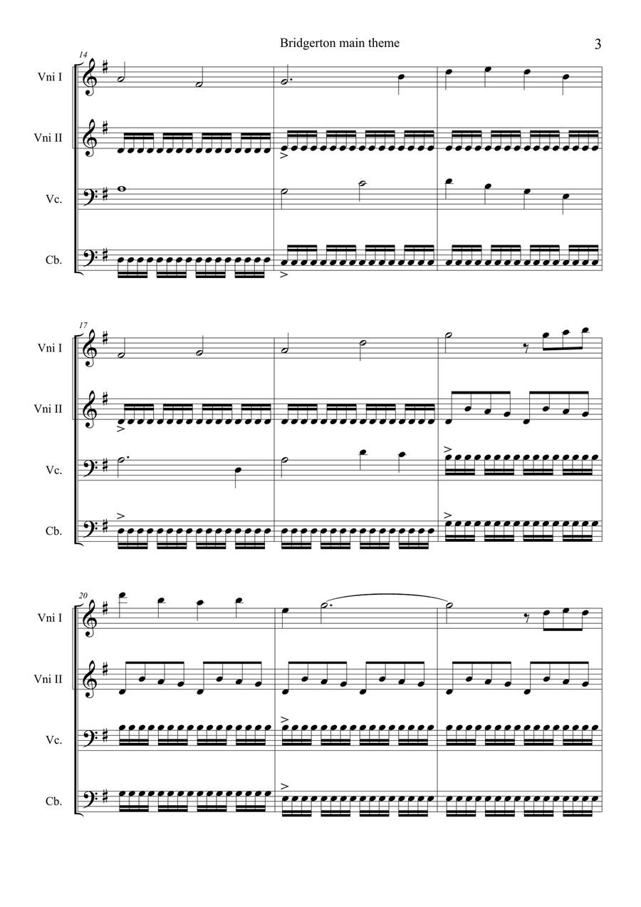 Bridgerton Main Title Bridgerton Main Title String Quartet scores gallery preview page 3