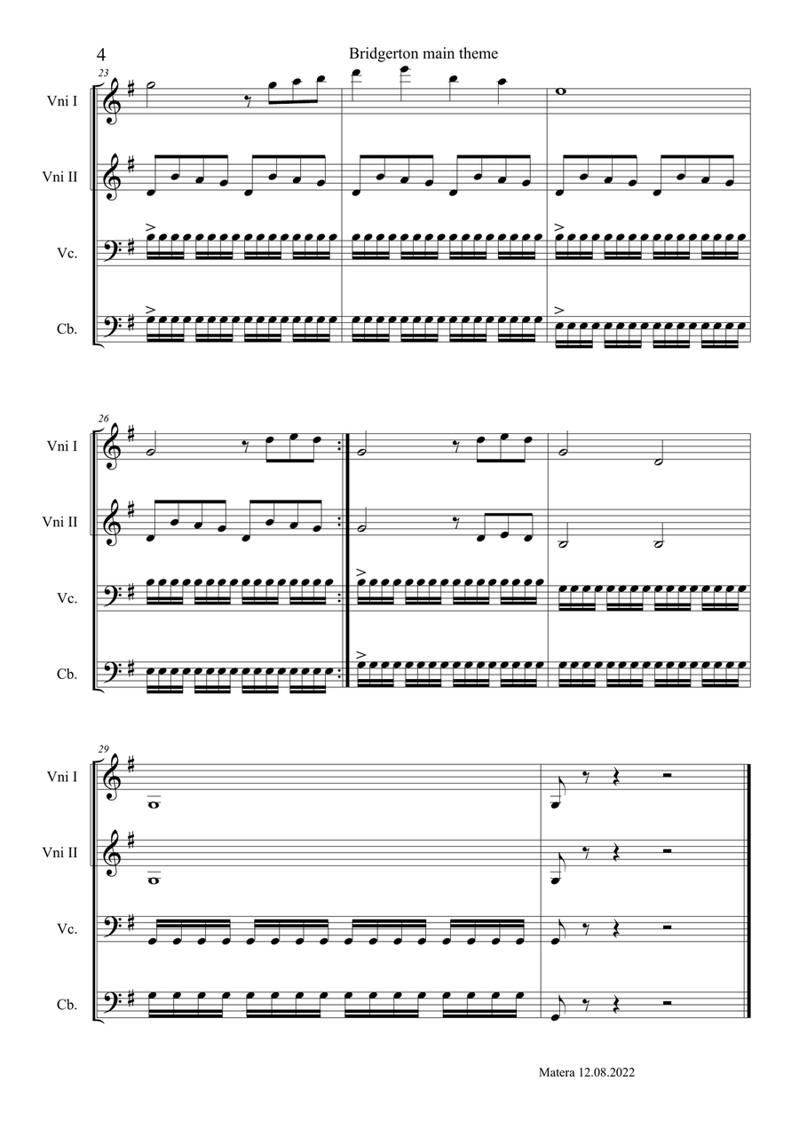 Bridgerton Main Title Bridgerton Main Title String Quartet scores gallery preview page 4
