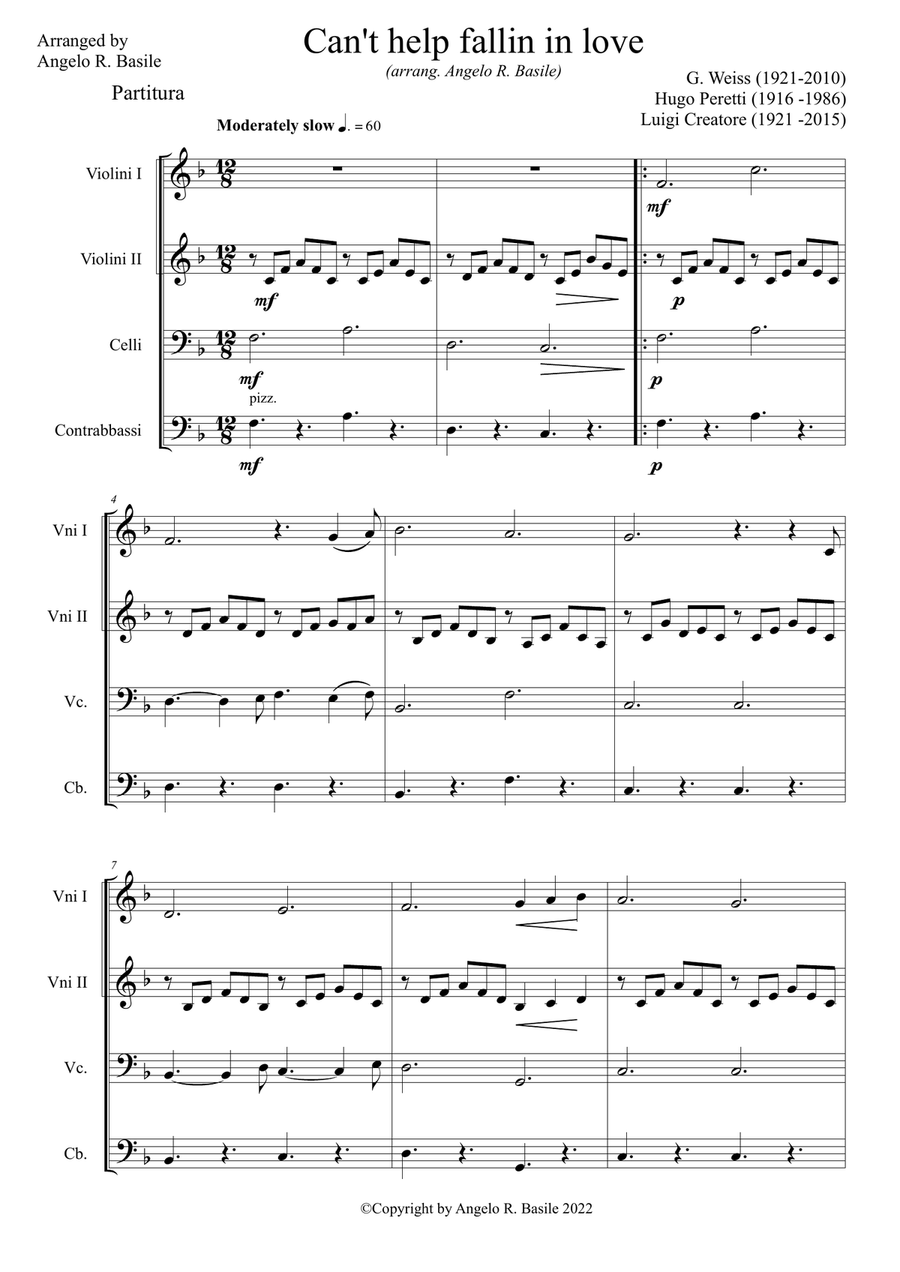 Can't Help Falling In Love String Quartet scores gallery preview page 1