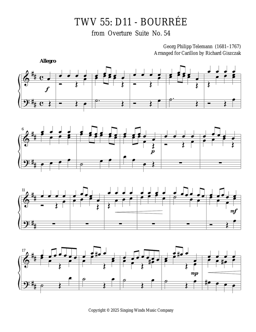 TWV 55: D11 - Bourrée (OS 54) Chamber Music scores gallery preview page 1