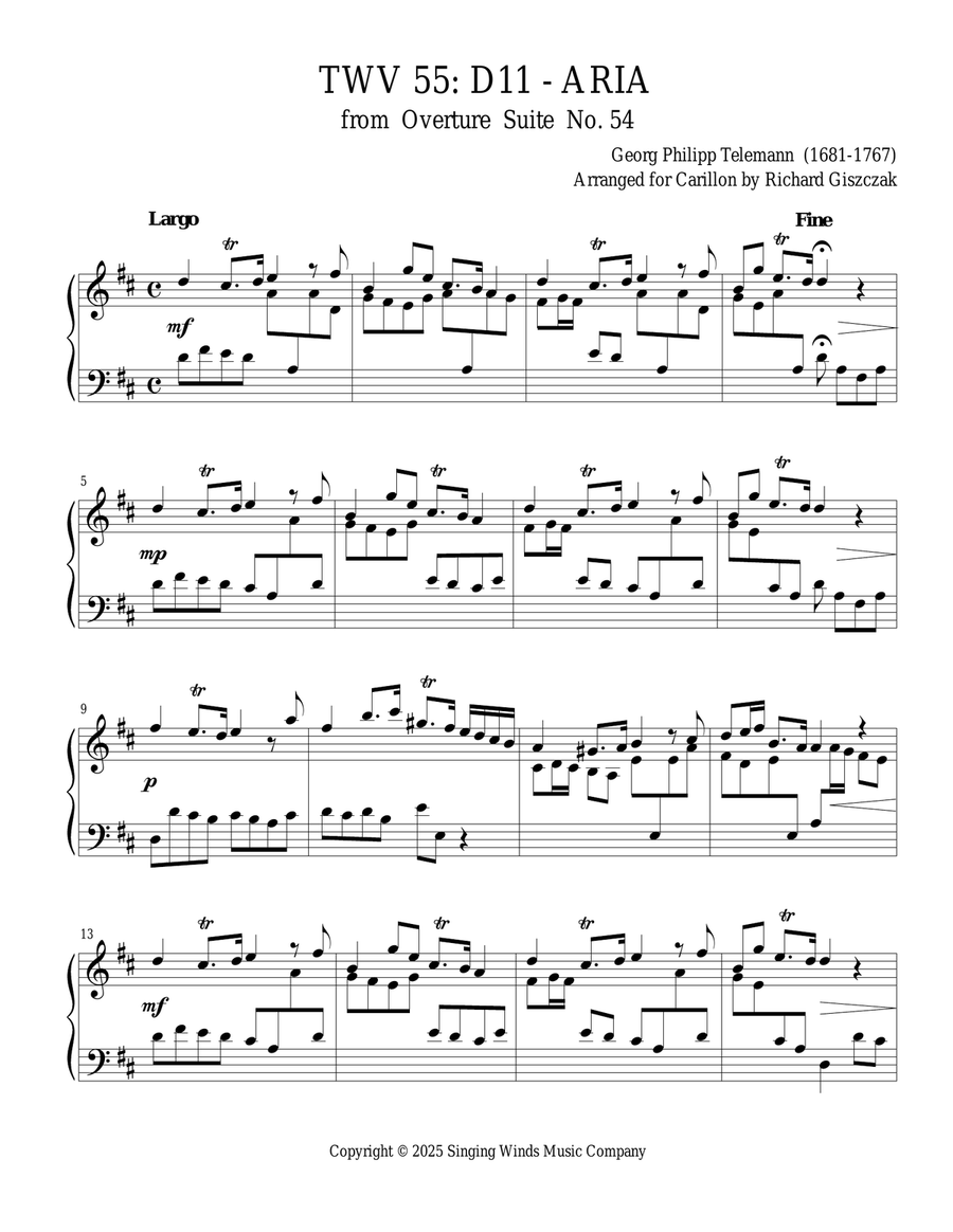 TWV 55: D11 - Aria (OS 54) Chamber Music scores gallery preview page 1