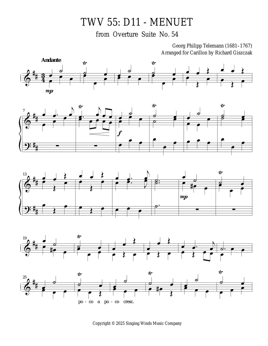 TWV 55: D11 - Menuet (OS 54) Chamber Music scores gallery preview page 1