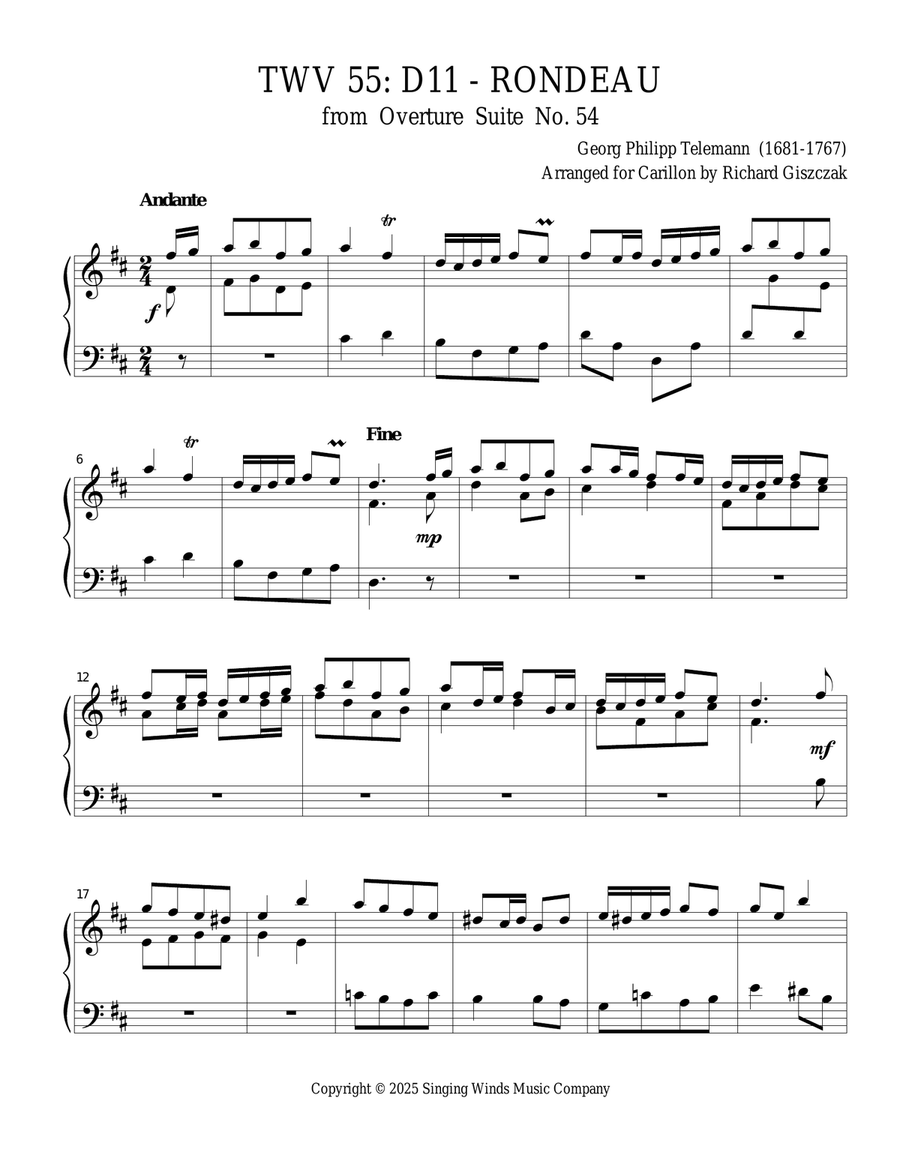 TWV 55: D11 - Rondeau (OS 54) Chamber Music scores gallery preview page 1